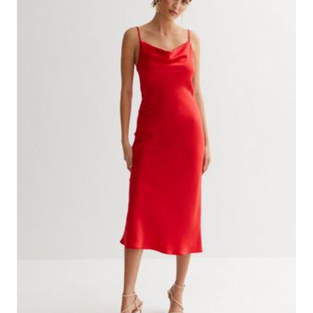 Bardot Red Drape Neck Midi Length Slip Dress Size US 6 Statement Cocktail